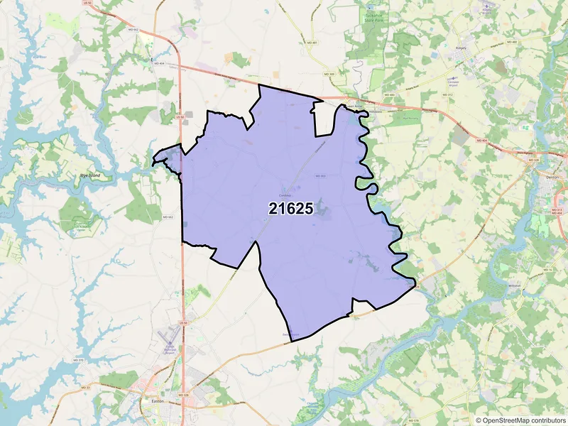 Map of ZIP Code 21625 — Cordova, MD