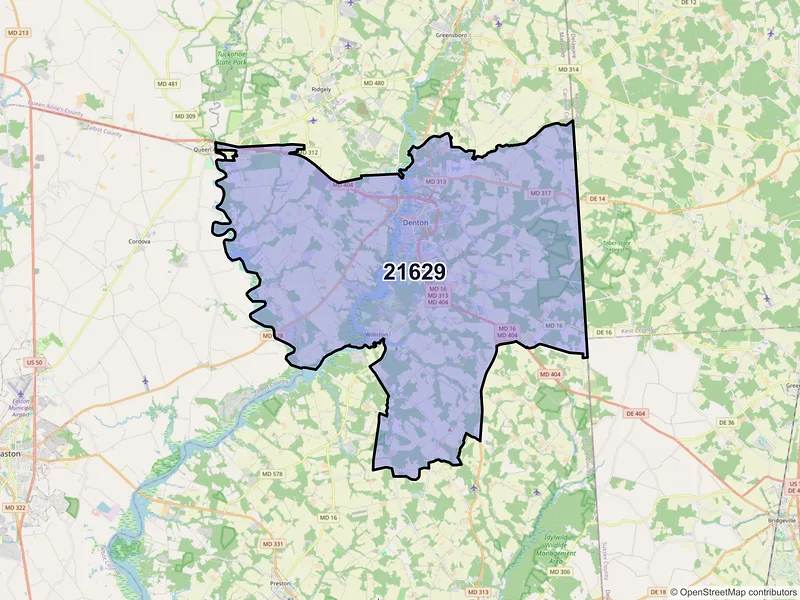 Map of ZIP Code 21629 — Denton, MD