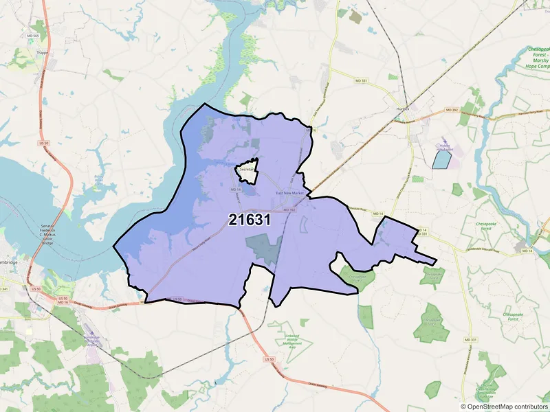 Map of ZIP Code 21631 — East New Market, MD