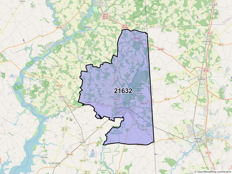 Map of ZIP Code 21632 — Federalsburg, MD