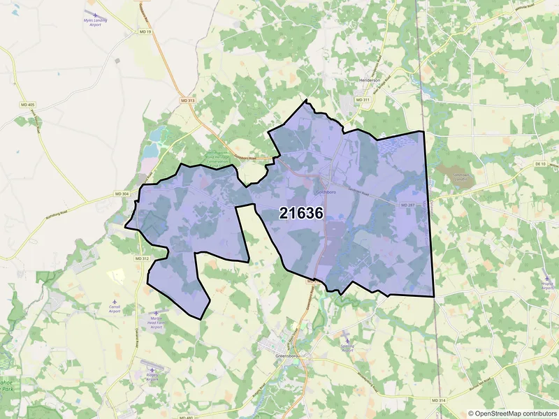 Map of Goldsboro, Maryland and ZIP codes