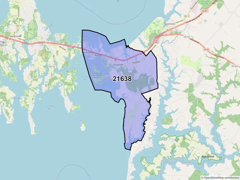 Map of Grasonville, Maryland and ZIP codes