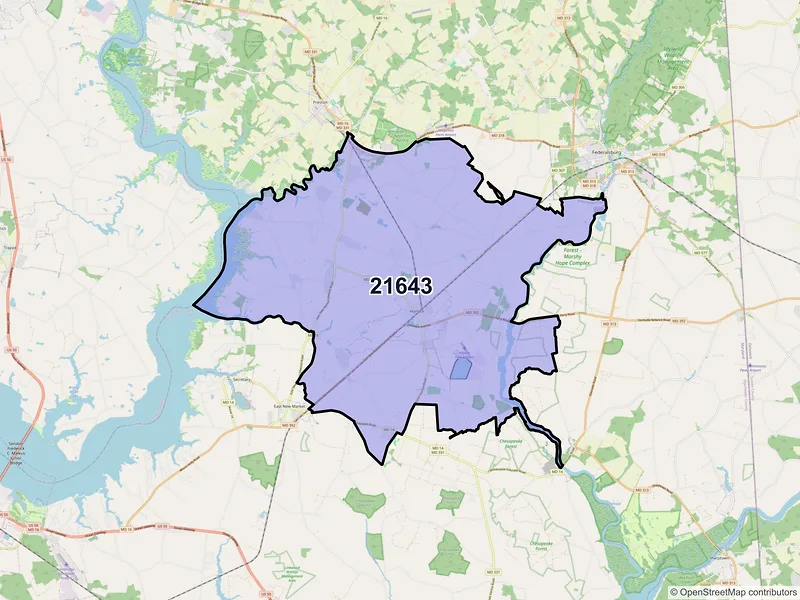 Map of Hurlock, Maryland and ZIP codes