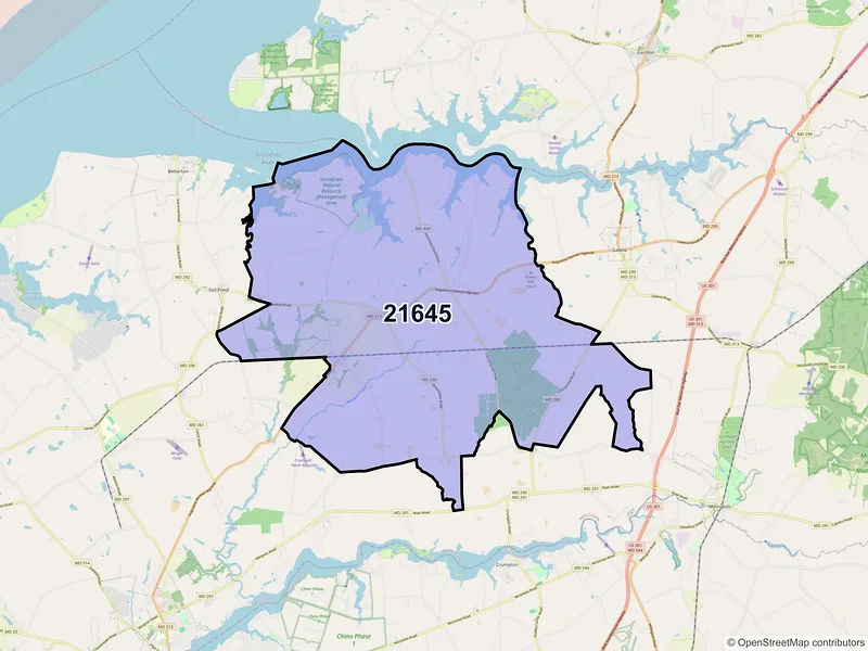 Map of Kennedyville, Maryland and ZIP codes