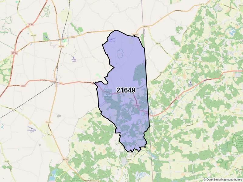 Map of ZIP Code 21649 — Marydel, MD