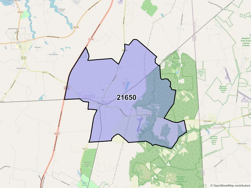 Map of ZIP Code 21650 — Massey, MD