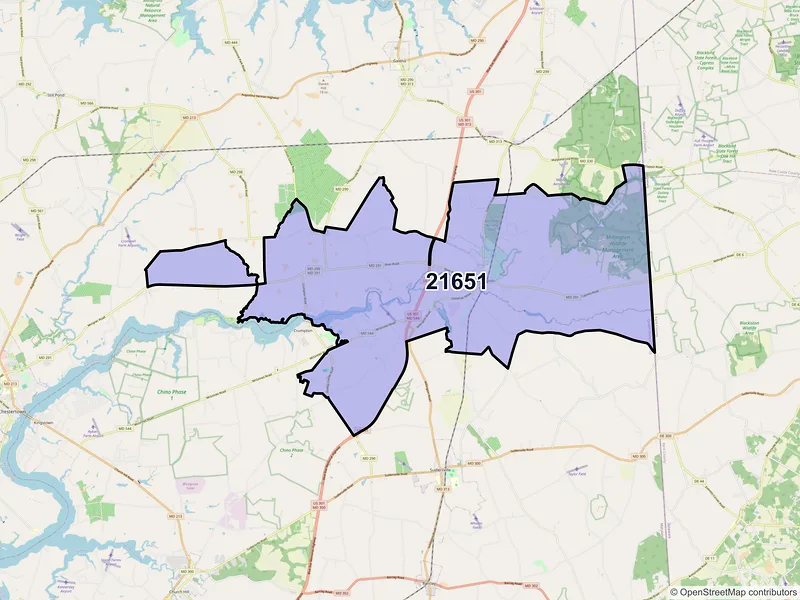 Map of ZIP Code 21651 — Millington, MD