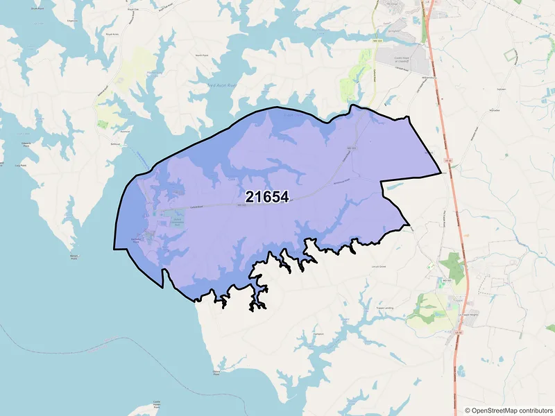 Map of ZIP Code 21654 — Oxford, MD