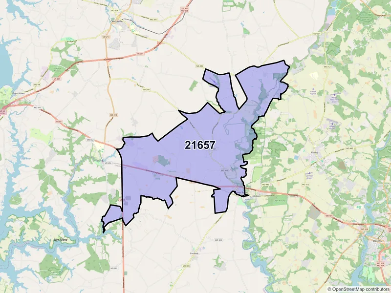 Map of ZIP Code 21657 — Queen Anne, MD