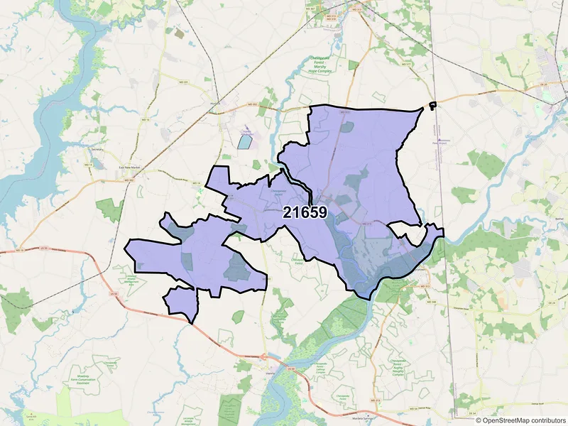 Map of Rhodesdale, Maryland and ZIP codes