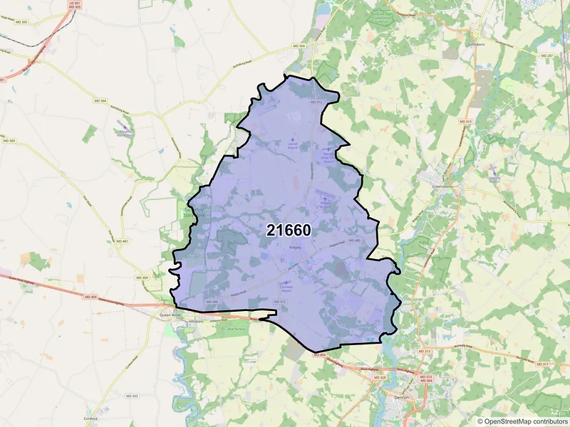 Map of ZIP Code 21660 — Ridgely, MD