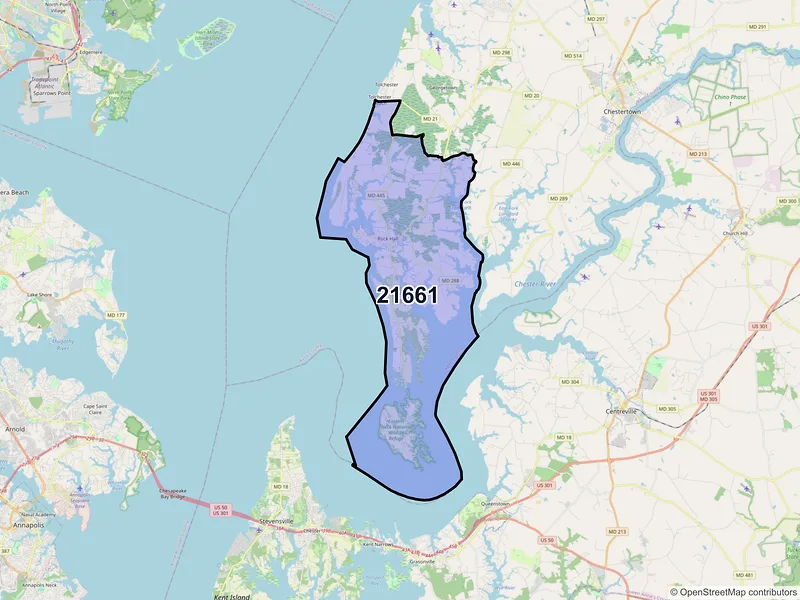 Map of Rock Hall, Maryland and ZIP codes