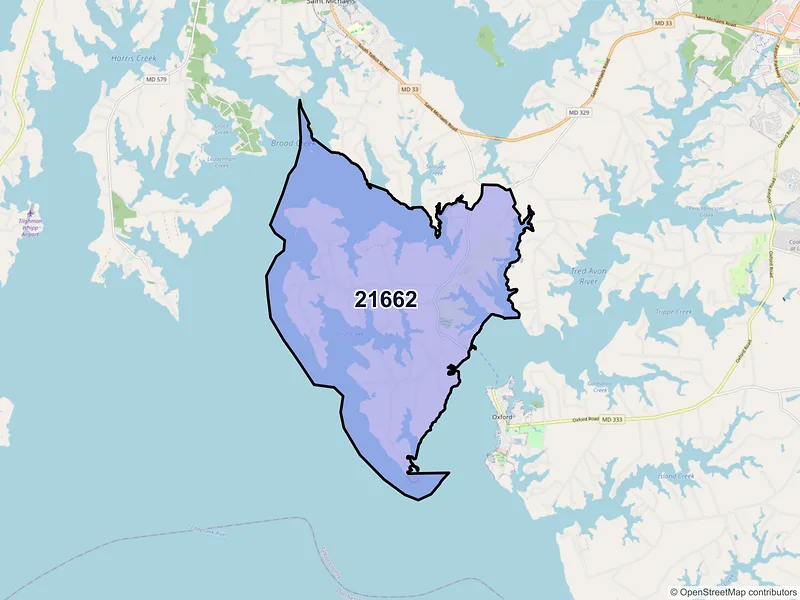 Map of ZIP Code 21662 — Royal Oak, MD