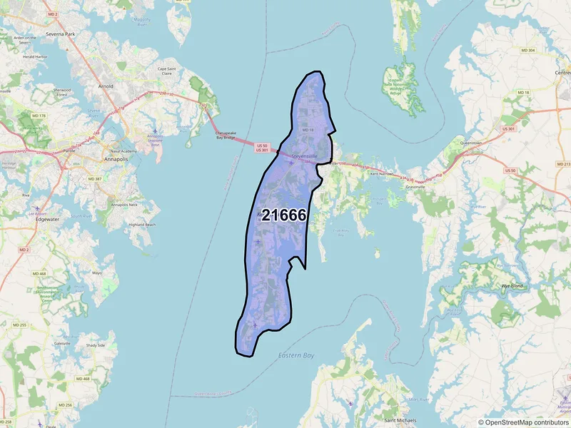 Map of Stevensville, Maryland and ZIP codes