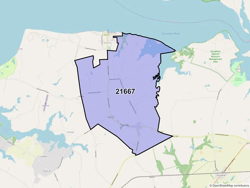 Map of ZIP Code 21667 — Still Pond, MD