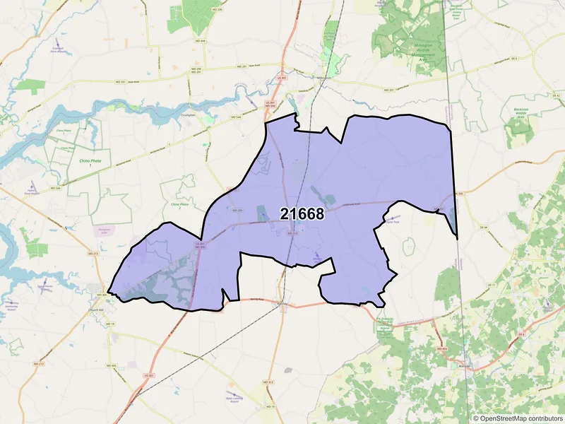 Map of Sudlersville, Maryland and ZIP codes