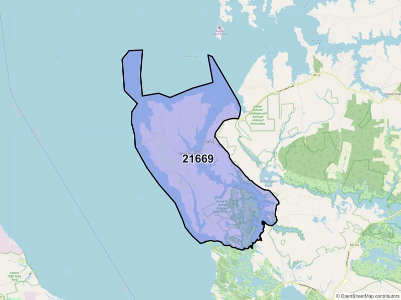 Map of Taylors Island, Maryland and ZIP codes
