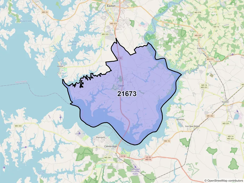 Map of ZIP Code 21673 — Trappe, MD