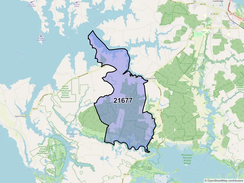 Map of ZIP Code 21677 — Woolford, MD