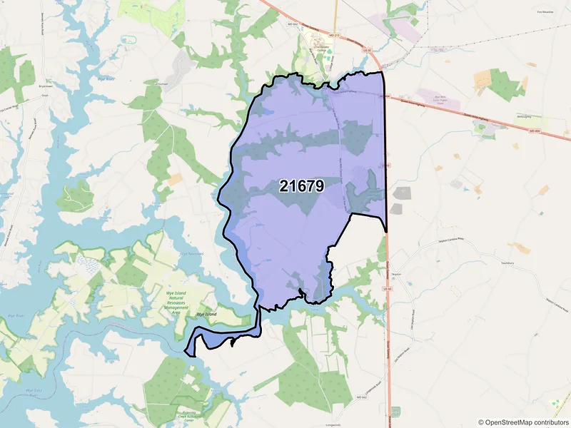 Map of ZIP Code 21679 — Wye Mills, MD