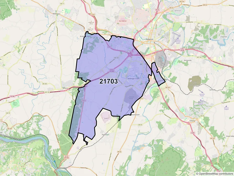 Map of ZIP Code 21703 — Frederick, MD