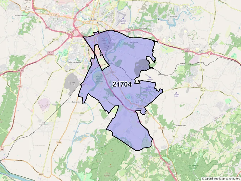 Map of ZIP Code 21704 — Frederick, MD