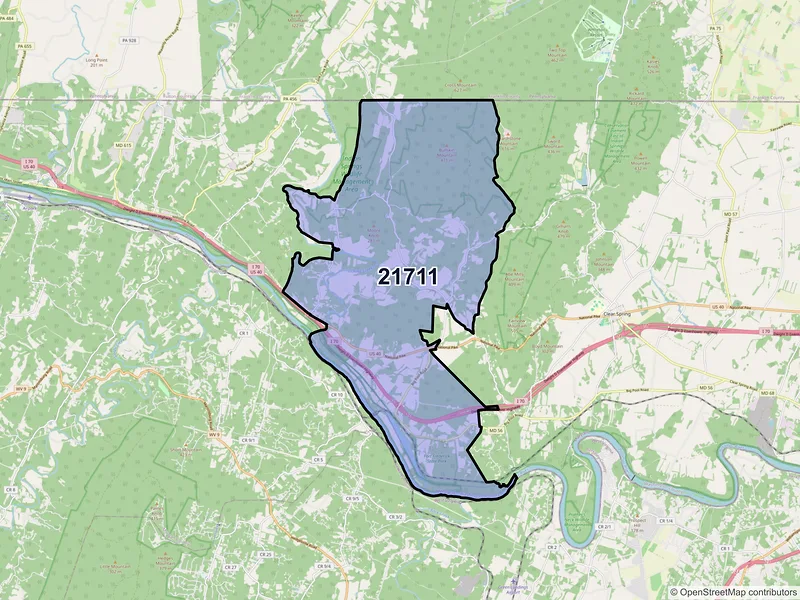 Map of Big Pool, Maryland and ZIP codes
