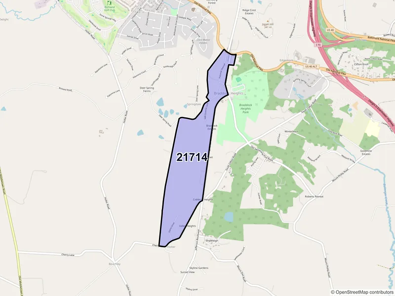 Map of Braddock Heights, Maryland and ZIP codes