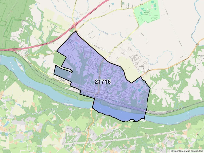 Map of ZIP Code 21716 — Brunswick, MD
