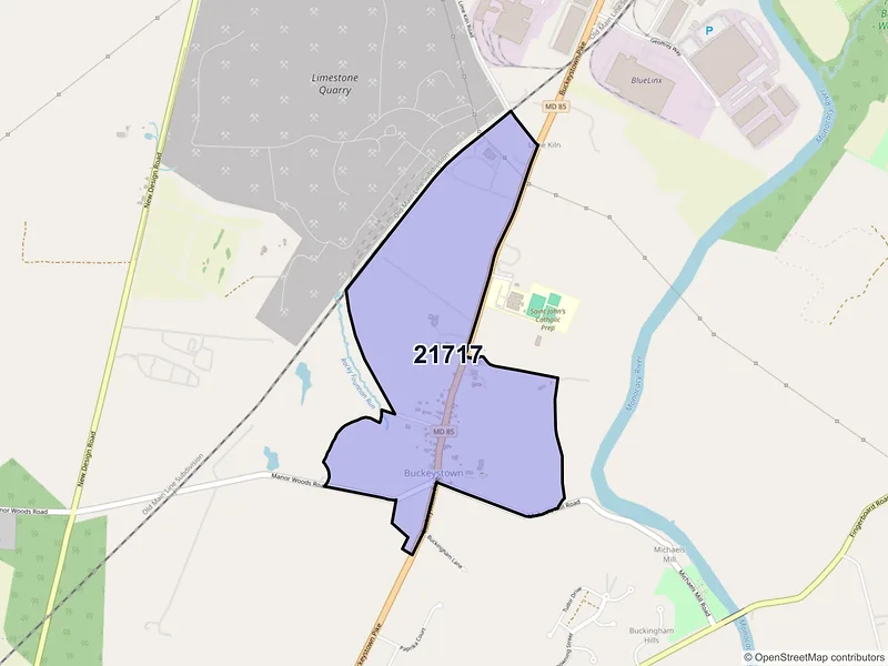 Map of Buckeystown, Maryland and ZIP codes