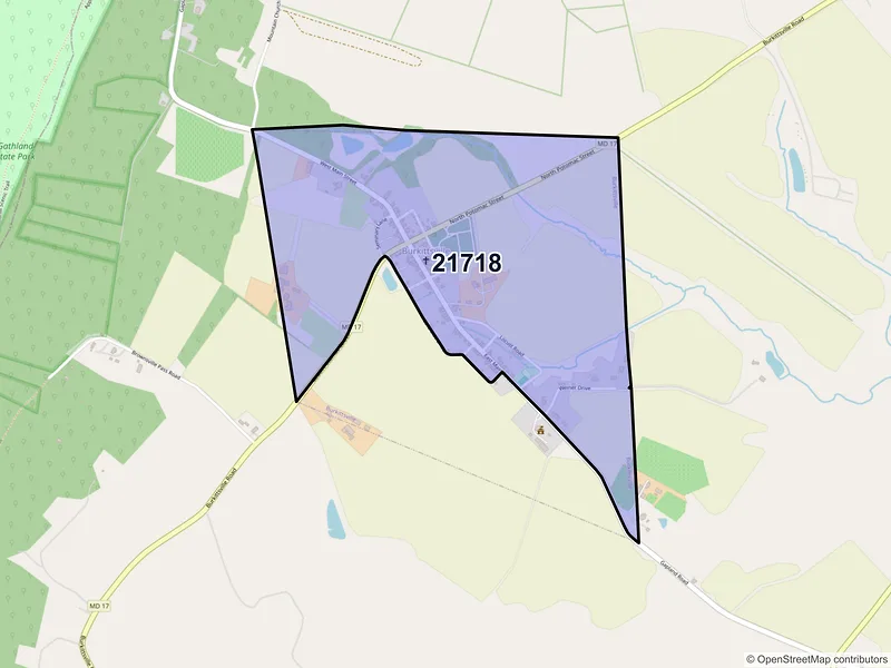 Map of Burkittsville, Maryland and ZIP codes