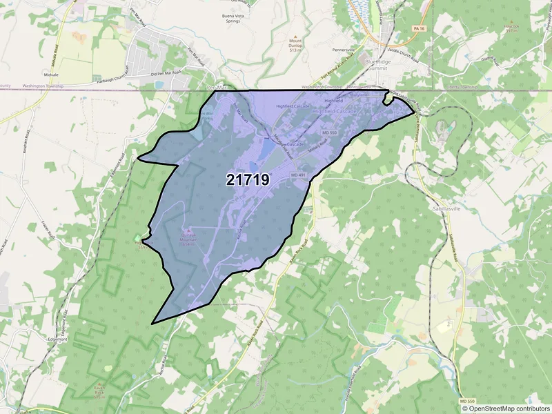 Map of ZIP Code 21719 — Cascade, MD