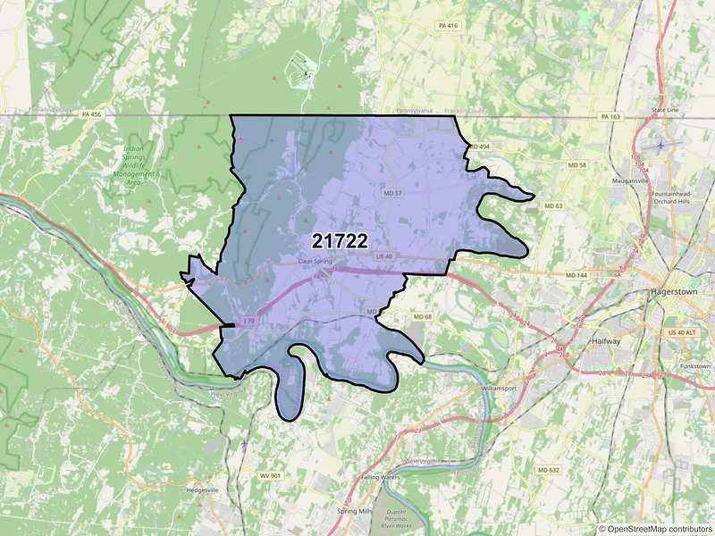 Map of Clear Spring, Maryland and ZIP codes