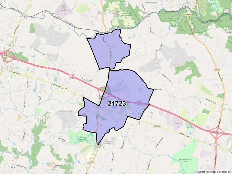 Map of ZIP Code 21723 — Cooksville, MD