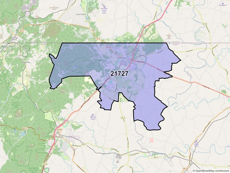 Map of Emmitsburg, Maryland and ZIP codes