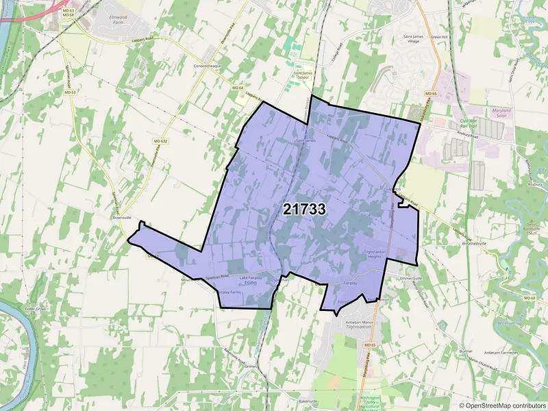Map of ZIP Code 21733 — Fairplay, MD