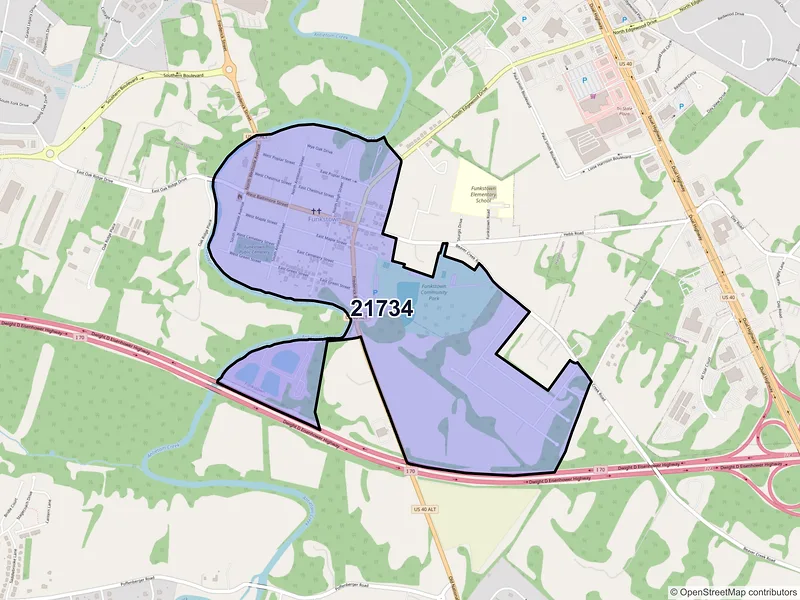 Map of Funkstown, Maryland and ZIP codes