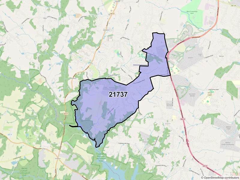Map of ZIP Code 21737 — Glenelg, MD