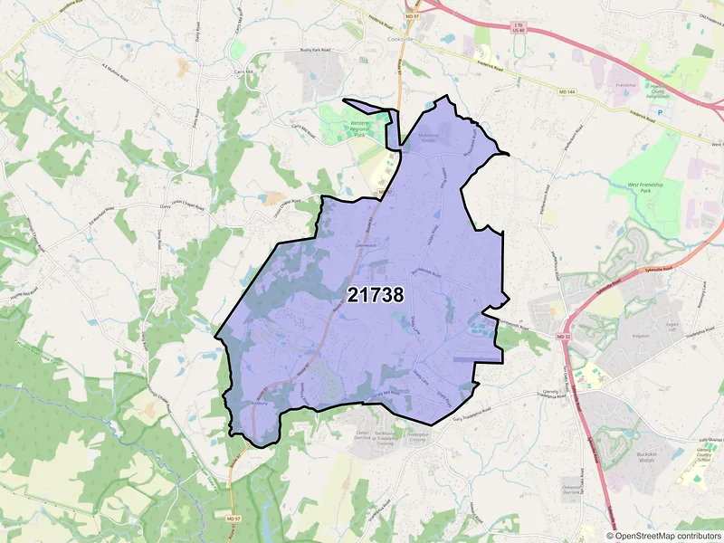 Map of Glenwood, Maryland and ZIP codes
