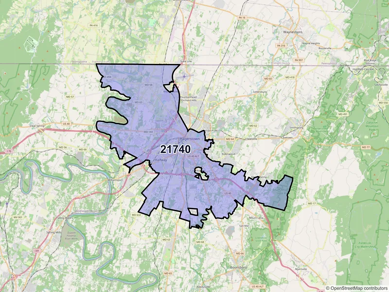 Map of ZIP Code 21740 — Hagerstown, MD