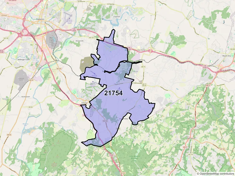 Map of Ijamsville, Maryland and ZIP codes