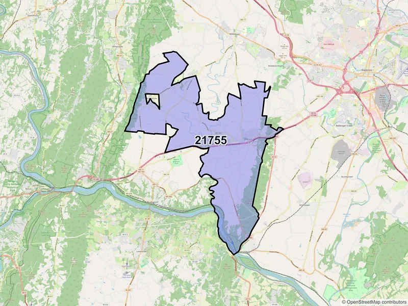 Map of Jefferson, Maryland and ZIP codes