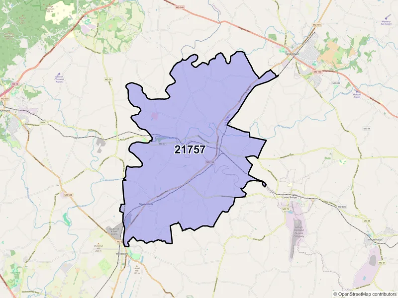 Map of Keymar, Maryland and ZIP codes