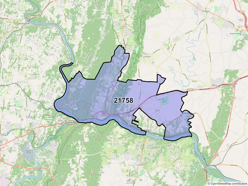Map of Knoxville, Maryland and ZIP codes