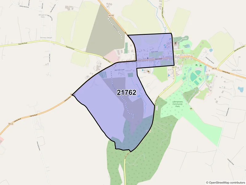Map of Libertytown, Maryland and ZIP codes