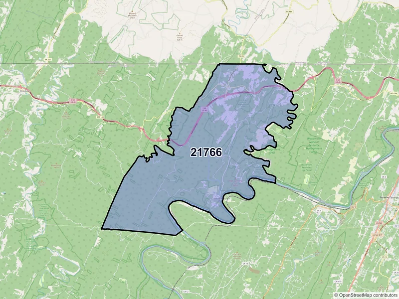 Map of ZIP Code 21766 — Little Orleans, MD