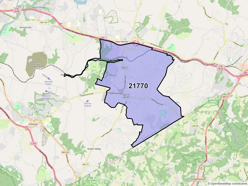 Map of Monrovia, Maryland and ZIP codes