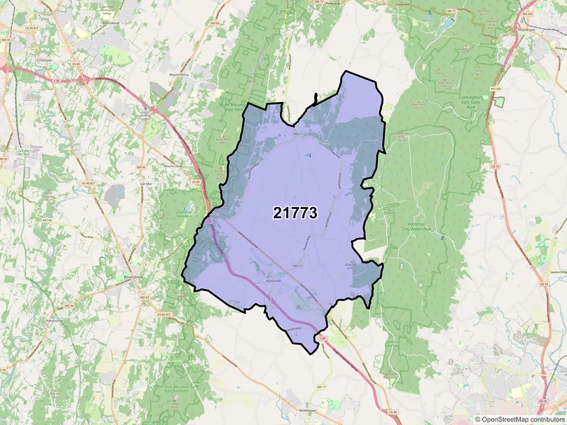 Map of ZIP Code 21773 — Myersville, MD