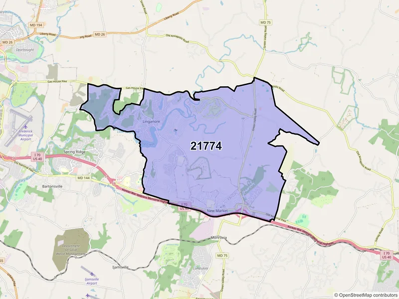 Map of New Market, Maryland and ZIP codes
