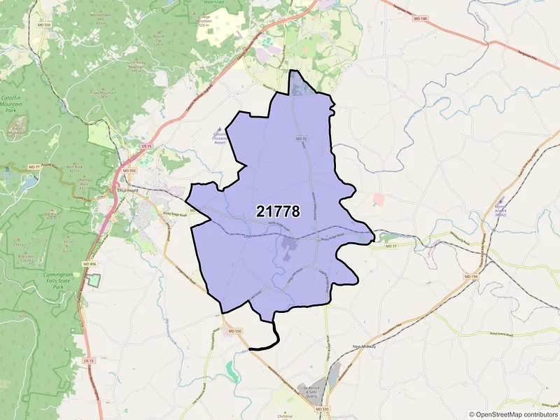 Map of ZIP Code 21778 — Rocky Ridge, MD